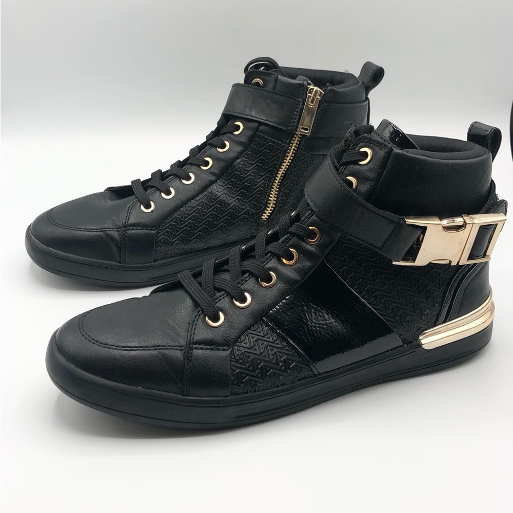 Aldo Black Leather Gold Detail Men’s Streetwear High Top Sneaker Men’s Size 7.5